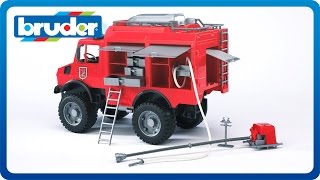 Bruder Toys MB Unimog Fire Rescue Truck w Accesories and Light amp Sound Module 02480 [upl. by Riancho127]