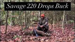 FIGHTING One Antler Buck Drops Savage 220 Slug Shotgun Remington Accutip [upl. by Lecirg]