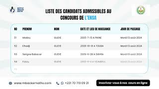 LISTE DES CANDIDATS  CONCOURS ENSA 2024 [upl. by Muire]