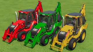 TRANSPORTING CAT BACKHOE LOADERS IN FS22  FARMING SIMULATOR 22 [upl. by Cralg]