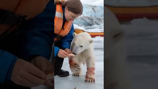 Sailors heroic rescue saves severely injured bear cub trapped in old fishing netpolarbear [upl. by Yajet992]