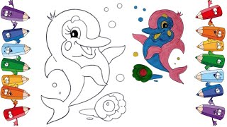 how to draw a dolphin easy step by step  dolphin fish drawing and coloring tutorial Izamnaart1 [upl. by Leahci245]