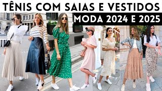 🔴TÊNIS NA MODA LOOKS ELEGANTES COM SAIAS E VESTIDOS [upl. by Lefton]