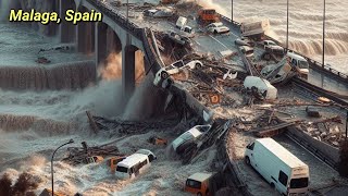 Cars swept away in Malaga Spain today Red Warning Issued for Heavy Rain and Flooding [upl. by Adnek981]