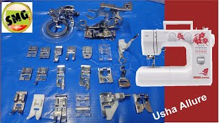 Usha Janome Allure Sewing Machine feet Demo  Brother  Singer Home Sewing Machine [upl. by Joana]