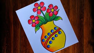 Easy and Simple Flower pot drawing Flower Vase drawing How to draw flower pot [upl. by Eon]