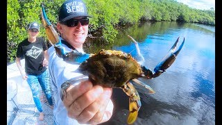 Giant Blue Crabs Catch Clean Cook STEAMED on the GRILL [upl. by Kerrison479]