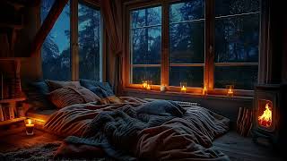 Soothing Rainfall in a Warm Bedroom  Relaxing Fireplace Sounds for a Peaceful Night [upl. by Mesics]