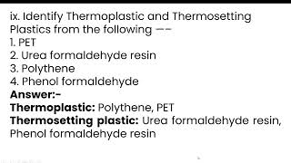 ix Identify Thermoplastic and Thermosetting Plastics from the following —–1 PET2 Urea formaldeh [upl. by Htiduj870]