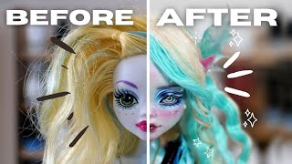 REVAMPING OLD DOLLS  LAGOONA BLUE MONSTER HIGH Doll repaint and customisation relaxing  etellan [upl. by Zales]