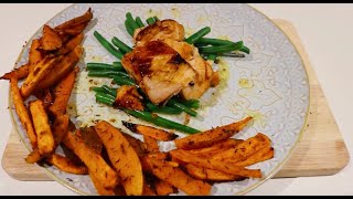 Meal for students Easy salmon and sweet potato fries [upl. by Atsirk]