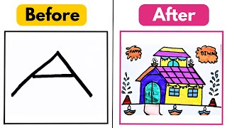 How To Draw Diwali Special A House Drawing With H  Step By Step  Easy Drawing For Beginners [upl. by Australia779]