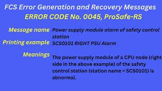 FCS Error Generation and Recovery Messages Error code 0045 [upl. by Naot]