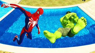 GTA 5 Spiderman vs Hulk Pool Parkour Fails amp Ragdolls [upl. by Sadinoel]