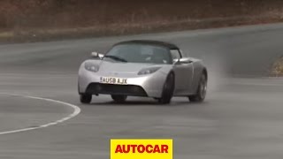 Will it drift Tesla Roadster  by Autocarcouk [upl. by Nonnahsed]