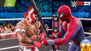 Rey Mysterio Vs Spider Man  No Holds Barred Match  Royal Rumble  MARVEL  WWE 2K23  RTX ON [upl. by Arondel]