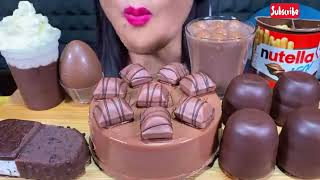 ASMR CHOCOLATE CAKE ICE CREAM SANDWICH NUTELLA amp GO CHOCOLATE MILK MASSIVE Eating Sounds [upl. by Olatha]