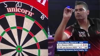 8 legs in just 10mins 17secs  Klaasen v van Gerwen  HappyBet European Darts Trophy 2016 [upl. by Ahserak]