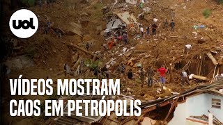 Petrópolis vídeos mostram deslizamentos carros arrastados e destruição [upl. by Vershen997]