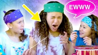 Gracie Eats A GROSS BUG Chocolate Fondue Challenge Haschak Sisters [upl. by Warfold]