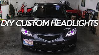 Building CUSTOM Mazda 3 Headlights M4 Halos  RGB  LED Strip [upl. by Gal535]