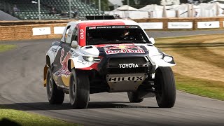 2022 Dakarwinning Toyota GR DKR Hilux T1 in action at Goodwood Festival of Speed [upl. by Katzen]