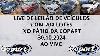 LIVE DE LEILÃO DE VEÍCULOS NA COPART DIA 30102024 [upl. by Laureen937]