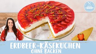 Erdbeer Käsekuchen ohne Backen 🍓  NoBake Cheesecake mit Erdbeeren  Einfach Backen [upl. by Annavahs764]