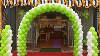 Balloon decoration ideasHow to do archZip design💚🤍💚shobha balloon decoration [upl. by Sielen]