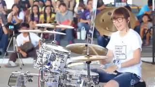 A cute girl playing drums in public walkway [upl. by Aja]