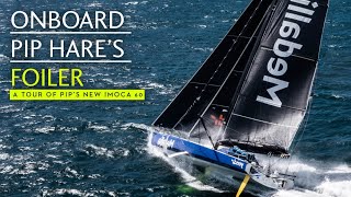 A singlehanded foiling beast for ocean racing – Pip Hares tour of her IMOCA 60 Medallia 2 [upl. by Philly]