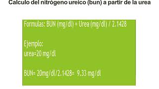 Calculo del nitrógeno ureico a partir de la urea Bun [upl. by Berk912]