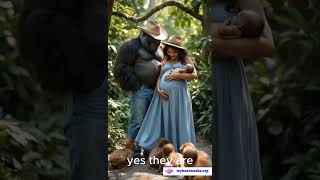 Gorilla with human wife and their children gorilla funny animals viralvideo uselection [upl. by Ahswat]