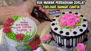 menghias 2 kue ulang tahun simple sederhana untuk perempuan dewasa  kue mawar yg gampang [upl. by Gievlos]