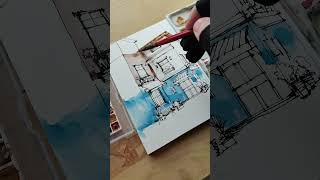 Pen and watercolor painting house art artbooktour sketch painting drawing watercolor artist [upl. by Zebapda]