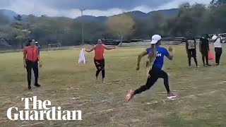 Olympic champion ShellyAnn FraserPryce wins race at sons sports day [upl. by Ursala777]