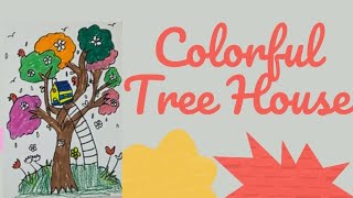 How to draw a colorful tree house [upl. by Netsirt]