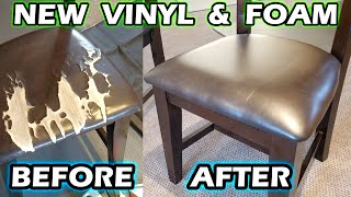 How to REUPHOLSTER a common dining room chair with new Vinyl amp Foam DIY [upl. by Osner]