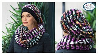 Trend Bere Boyunluk  Trendy Beret and Cowl w Alize Angora Gold amp Superlana Maxi Multi Color [upl. by Dolloff]