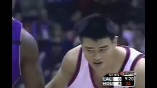 Yao Ming blocks Shaquille ONeals first three shots and scores Houstons first three buckets in h [upl. by Ainehta]