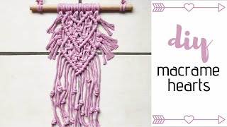 DIY Mini Macrame Wall Hanging│Boho Hearts [upl. by Alexi131]