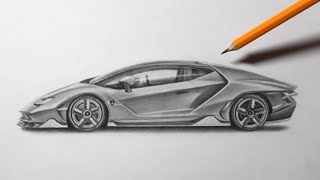 How to Draw a Lamborghini Car  Pencil Drawing [upl. by Bahr]