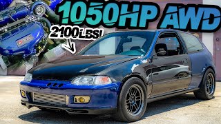 1050HP AWD Civic Hatch is TERRIFYING 2100LB Street Missile Little Man EG [upl. by Farro]