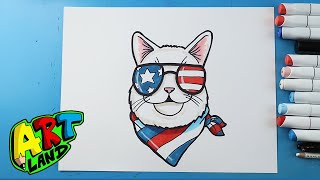 How to Draw a Fourth of July Cat [upl. by Enotna607]