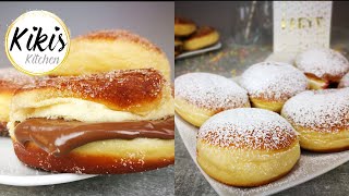 Berliner  Kreppel  Krapfen  gelingsicheres Rezept  Berliner Pfannkuchen mit Marmelade amp Nutella [upl. by Ioj]