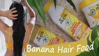 I TRIED GARNIER FRUCTIS BANANA HAIR FOOD Shampoo amp Conditioner 3in1 Hair Mask for dry hair  Review [upl. by Jilleen221]