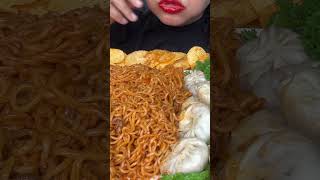 ASMR eating Nongshim Stirfry noodlesMomo chickenLays chips [upl. by Francoise]