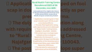 Rural Health Training Centre Recruitment 2023 [upl. by Eelrak]