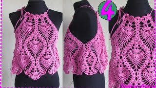 Blusa de Crochê Ponto Abacaxi Decote Cava Americana Aula 4 [upl. by Moguel]