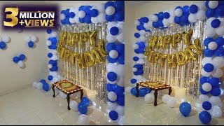 Simple amp Easy Birthday Decoration Ideas at Home l Blue amp White Theme Birthday Decoration [upl. by Rowe]